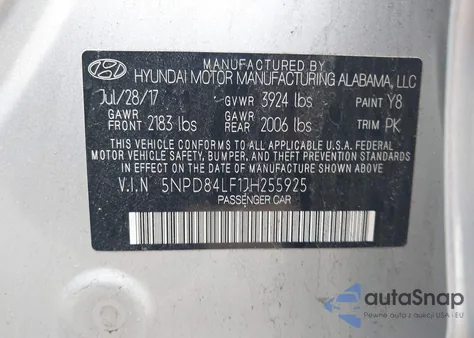 2018 Hyundai Elantra Sel z USA, uszkodzony, nr VIN 5NPD84LF1JH255925